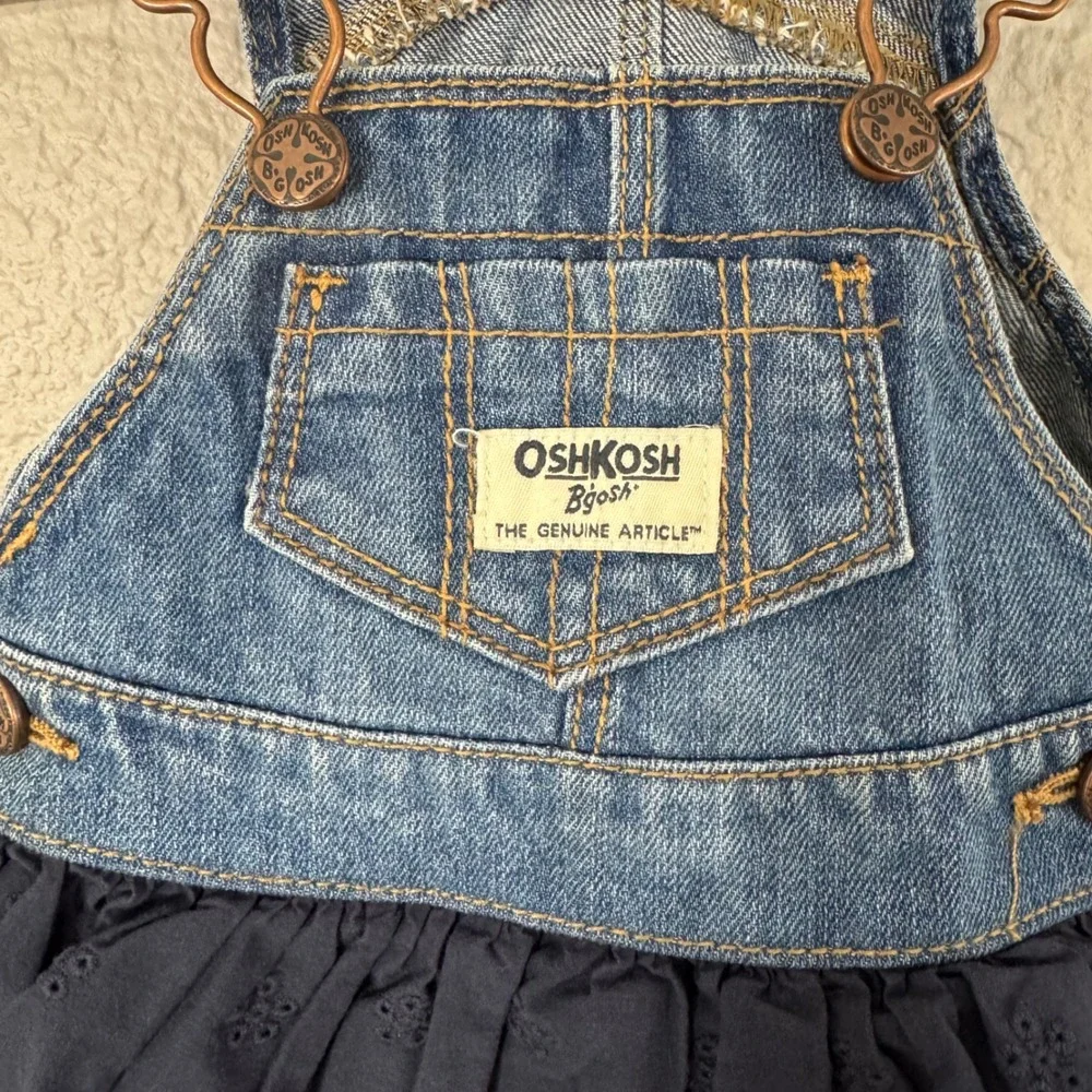 OshKosh B'gosh Girl's Size 3M Blue Denim Eyelet Overall Dress OSH11771-IGP